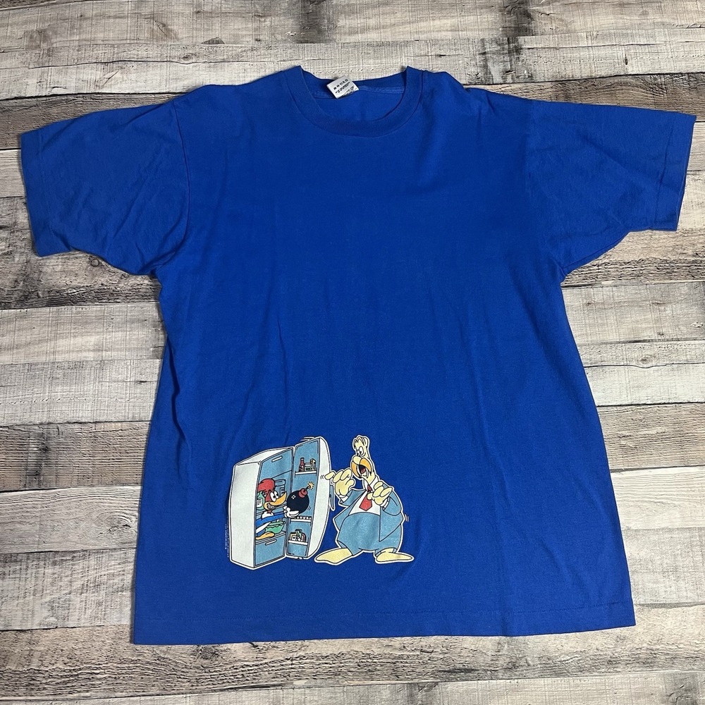 Woody Woodpecker Shirt Size Large Blue Vintage 90s 1993 Refrigerator Cartoon